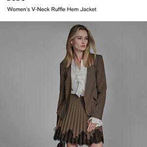 BCBG Brown V-Neck Ruffle Hem Blazer